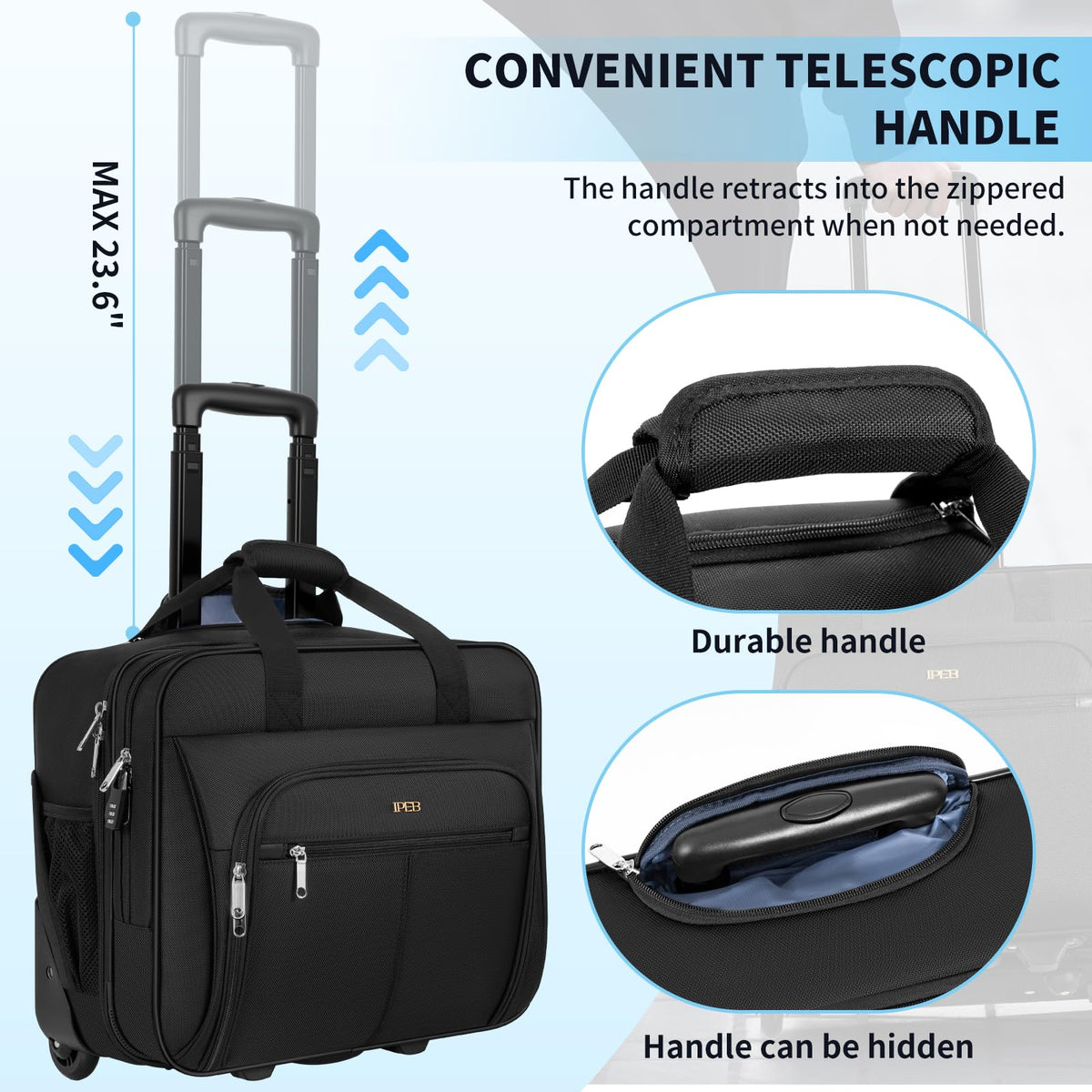 Water-Resistant 17.3" Rolling Laptop Bag with RFID Pocket J47188
