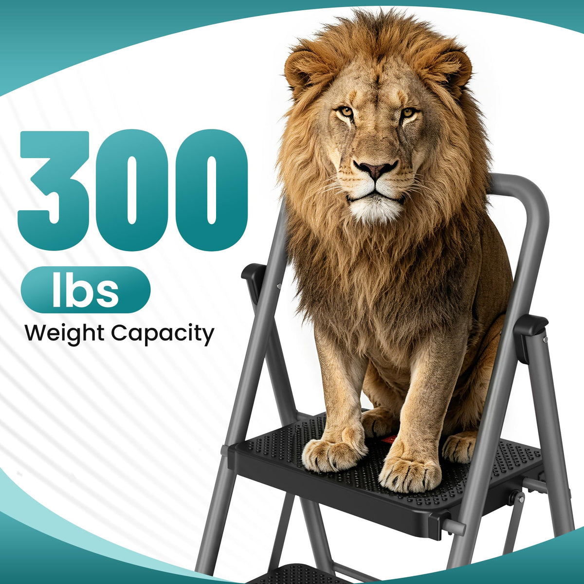 2 Step Folding Step Ladder 300 lbs Capacity with Handrail Gray X772874