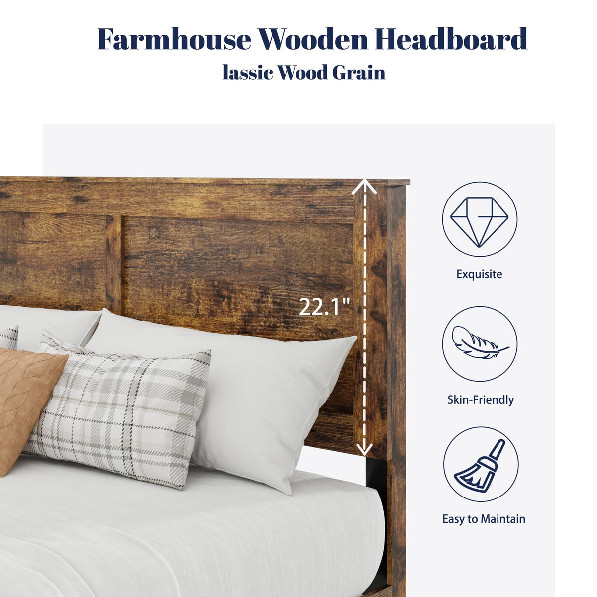 Farmhouse Wood Bed Frame with Headboard and Footboard D36615