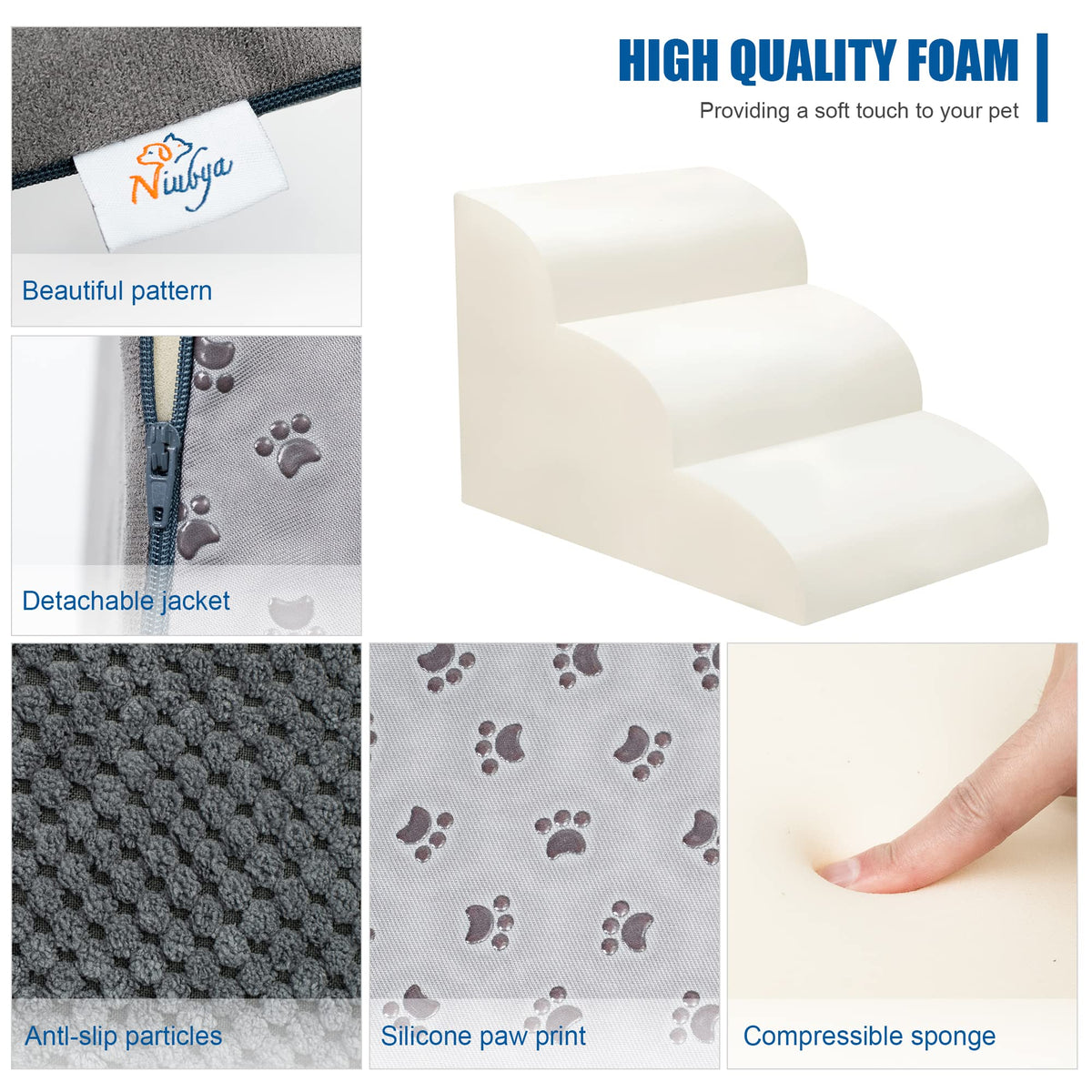 High Density Foam Dog Stairs 3 Steps Grey K280702