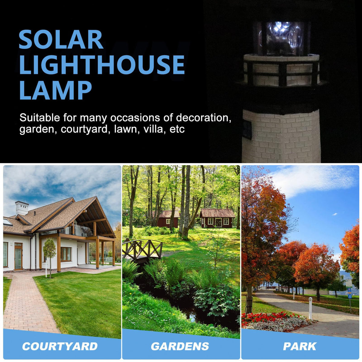 Solar Powered Lighthouse Resin LED Light F85234