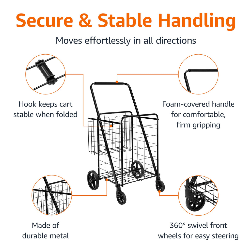 Foldable Utility Cart with 360-Degree Wheels, X-Large, Black Z11268