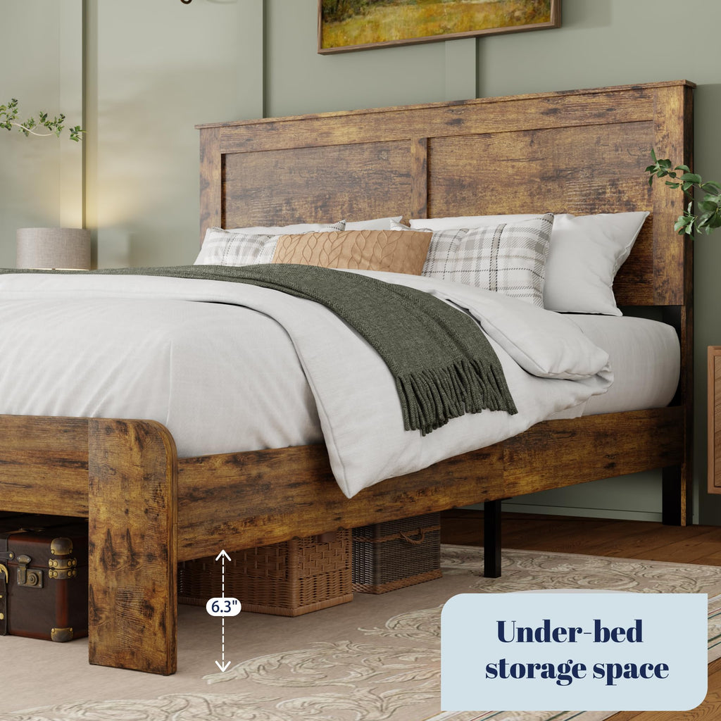 Farmhouse Wood Bed Frame with Headboard and Footboard D36615