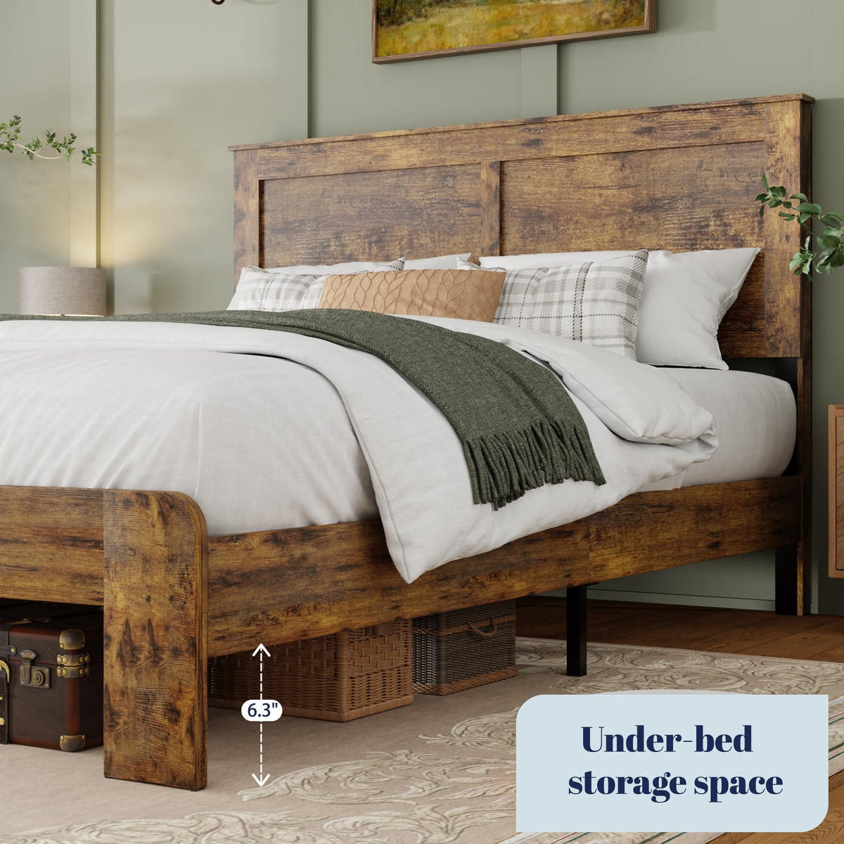 Farmhouse Wood Bed Frame with Headboard and Footboard D36615