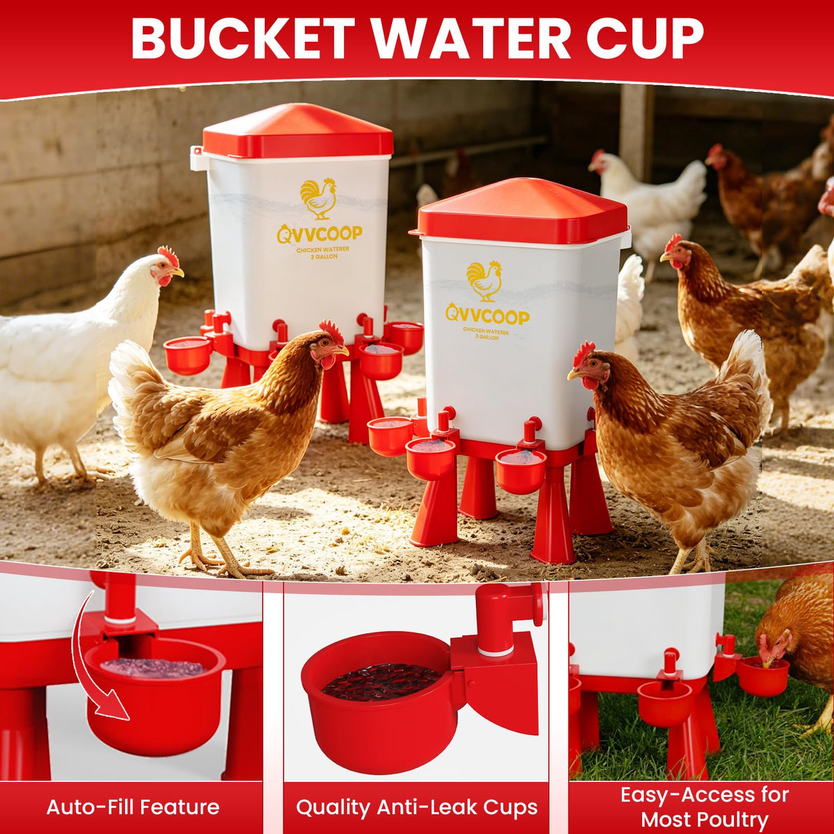 3 Gallon Automatic Chicken Waterer with 10 Cups Z3164