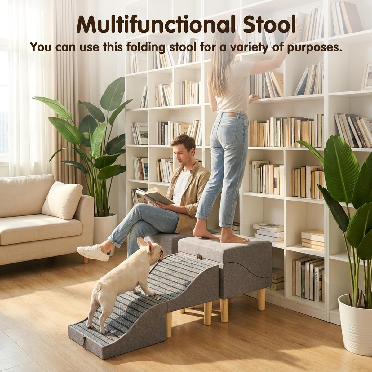 Foldable Pet Stair 2-in-1 Gray D4574