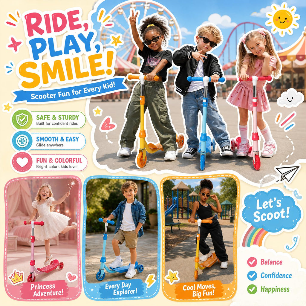 3 Wheel Kids Scooter with LED Light-Up Wheels and Adjustable Handlebar K56726
