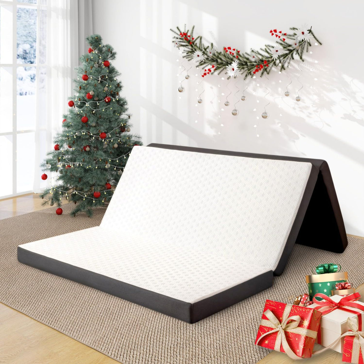 4 Inch Tri Fold Memory Foam Mattress with Washable Cover V90195