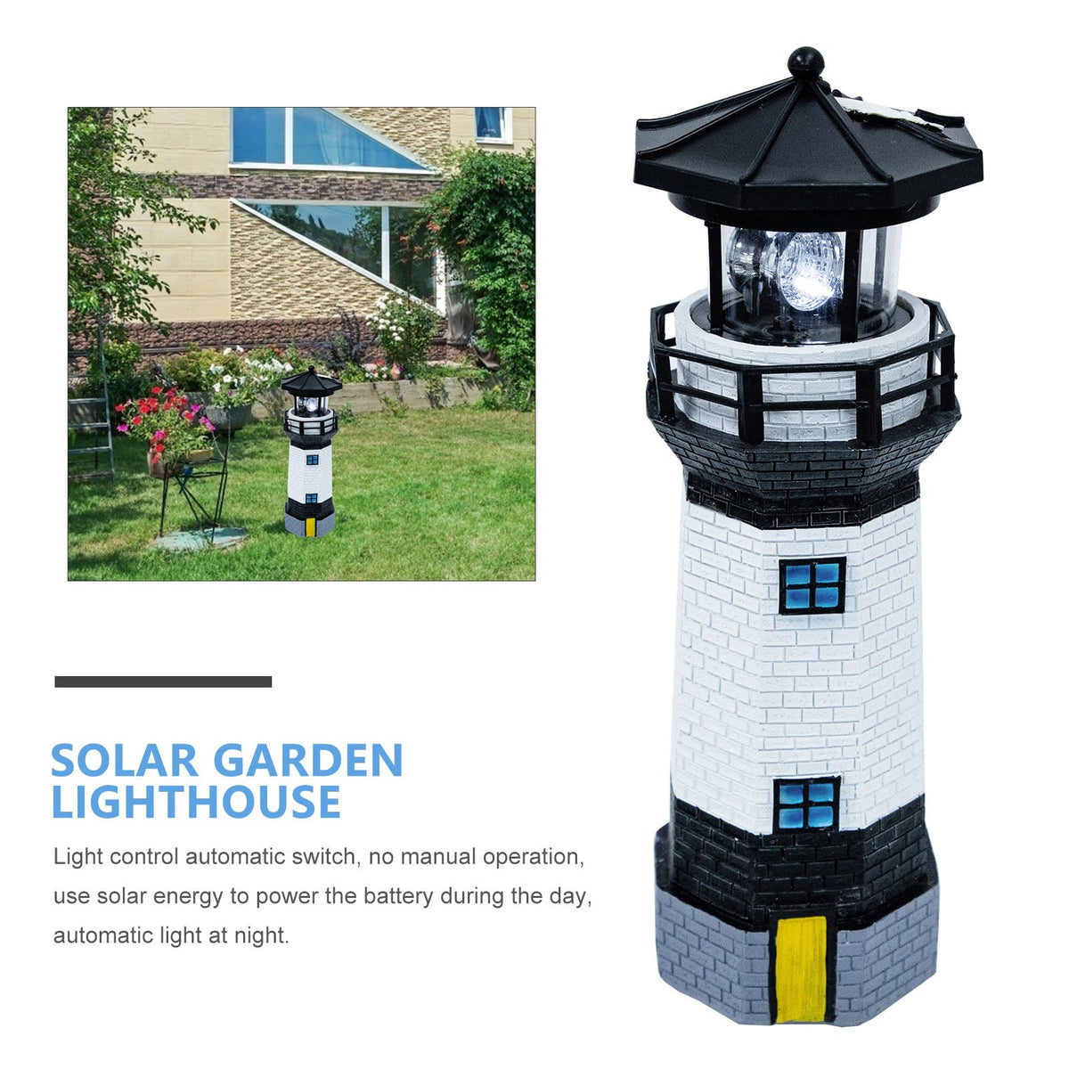 Solar Powered Lighthouse Resin LED Light F85234
