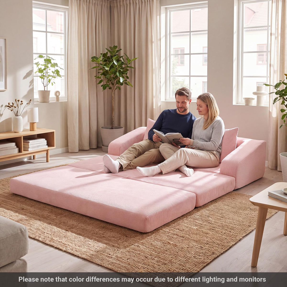 61" Pink Convertible Futon Sofa Bed R9473