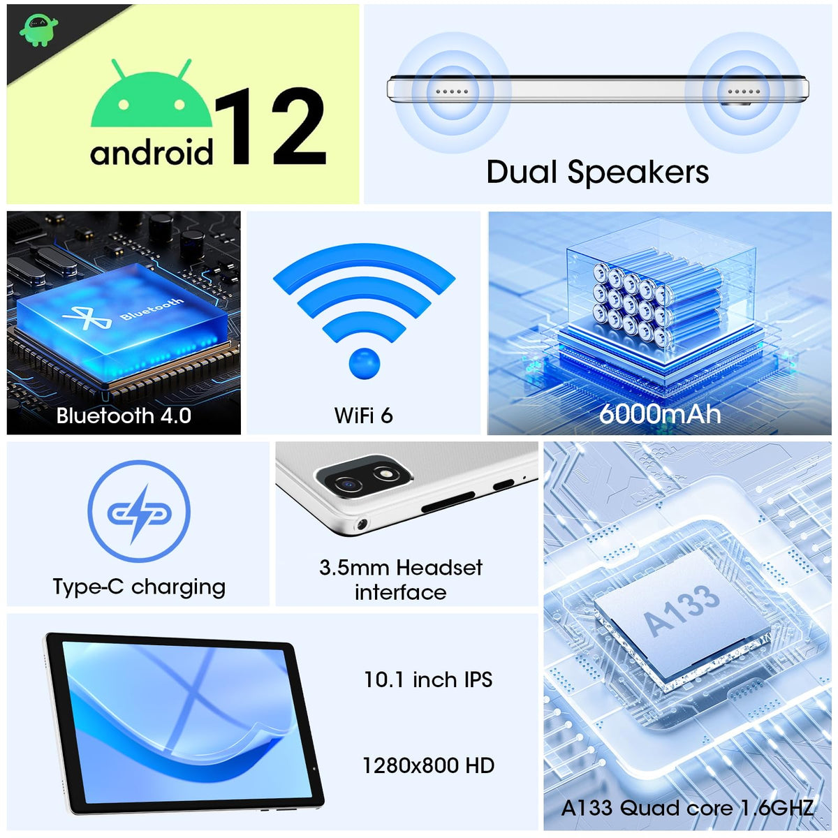 10 Inch Android Tablet 2GB RAM 32GB Storage Silver M30115