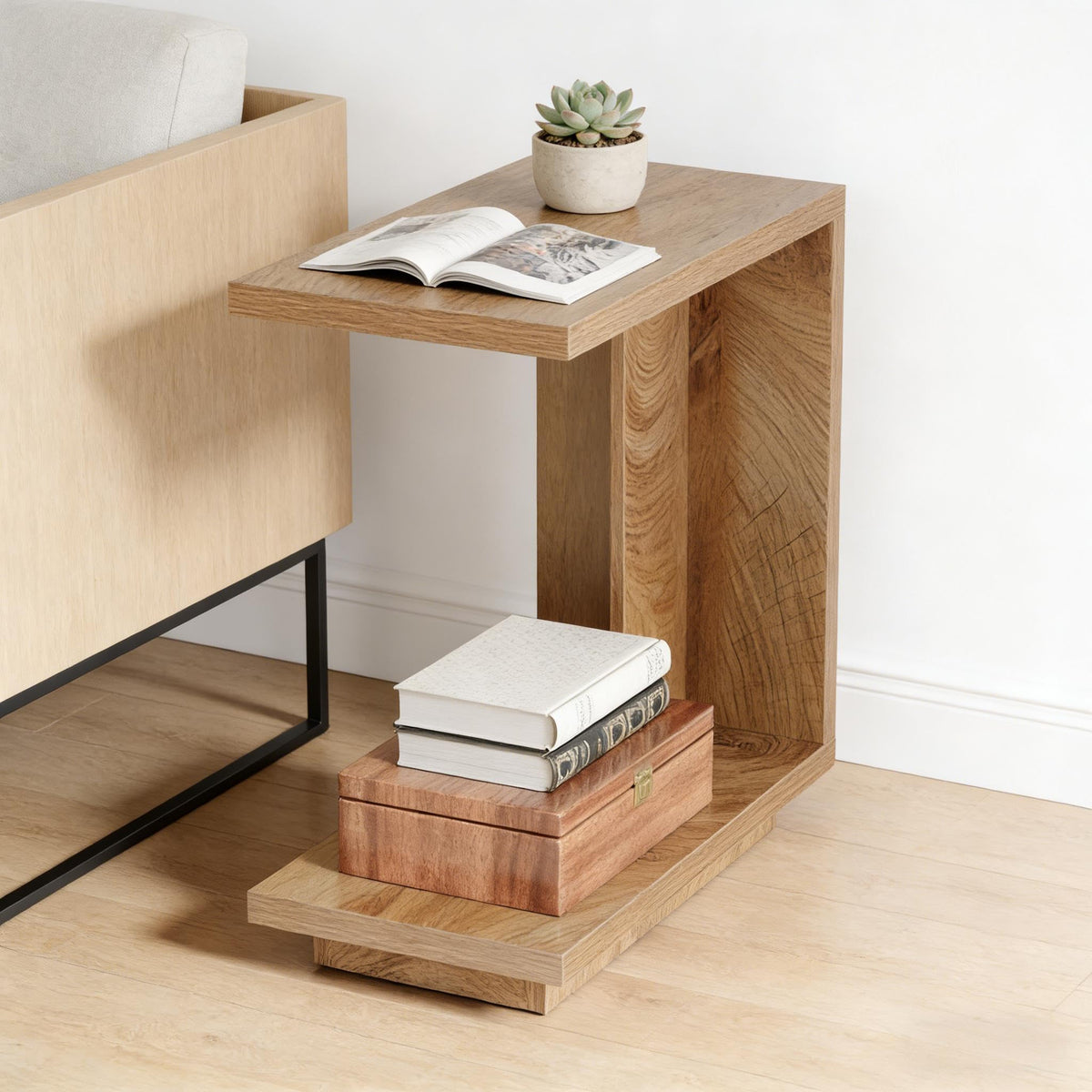 C-Shaped Side Table with Hidden Storage C4549