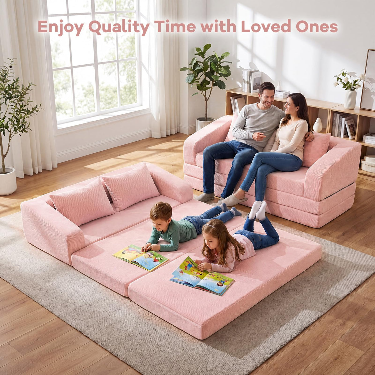 61" Pink Convertible Futon Sofa Bed R9473