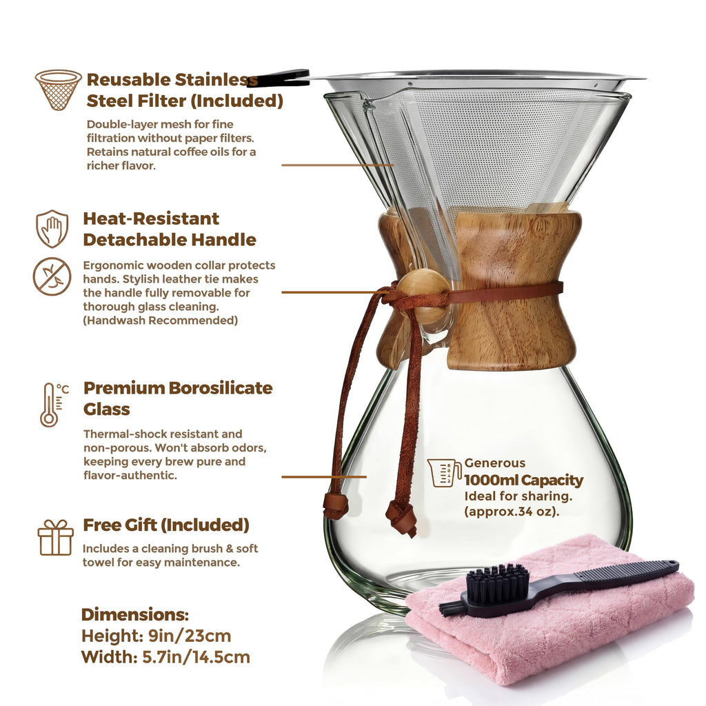 Pour Over Coffee Maker Set 34oz Stainless Filter W795