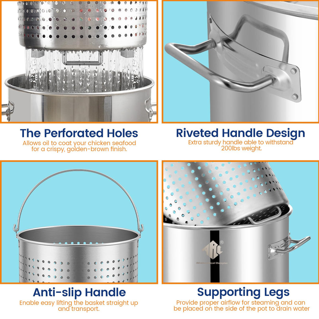 40 Quart Stainless Steel Stockpot with Basket and Steam Rack B853