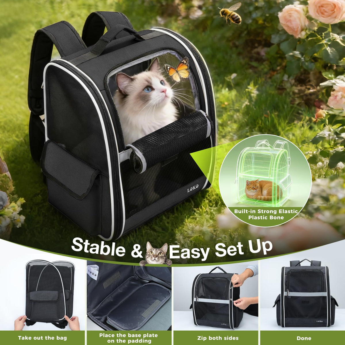 Dog Carrier Backpack for Small Medium Dogs Cats up to 18 lbs, Breathable Pet Backpack Carrier with 3 Entrances W888