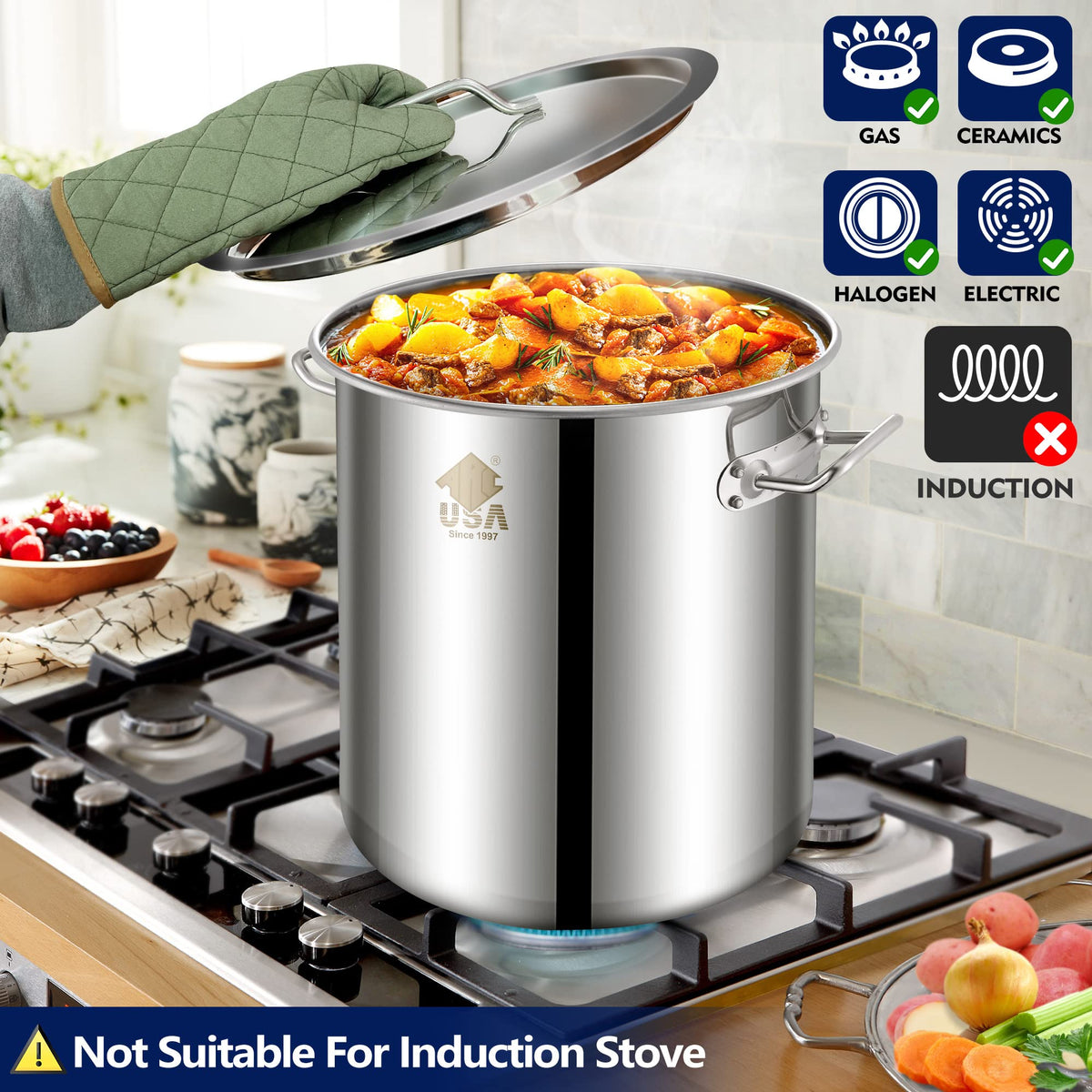 40 Quart Stainless Steel Stockpot with Basket and Steam Rack B853