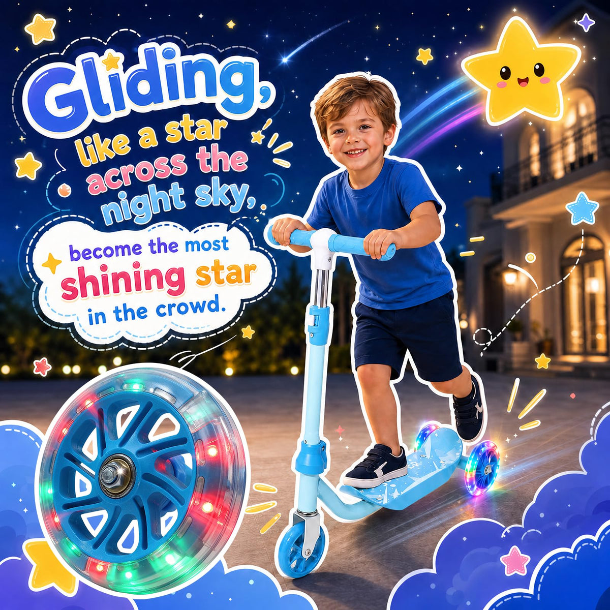 3 Wheel Kids Scooter with LED Light-Up Wheels and Adjustable Handlebar K56726
