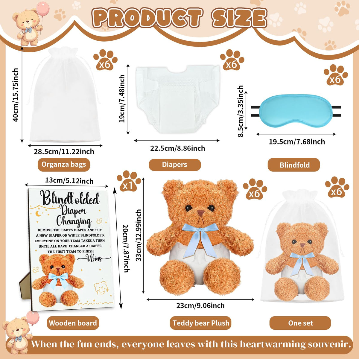 25 Pack Baby Shower Games Blindfold Diaper Changing Kit G902674
