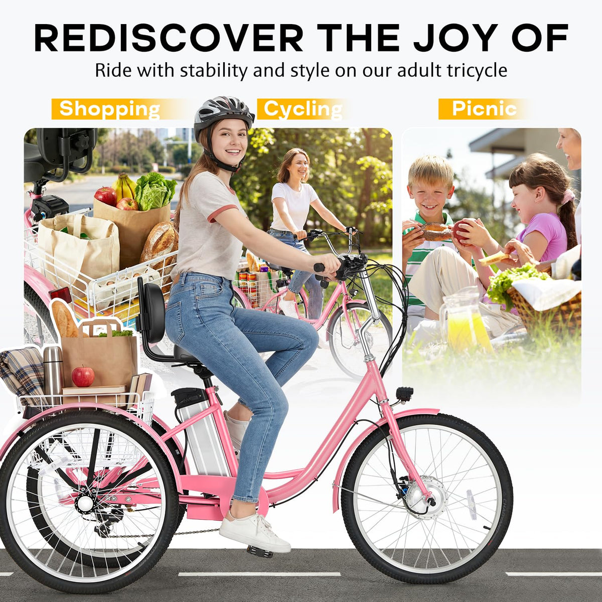 500W 3-Wheel Electric Trike with Removable Battery V502449