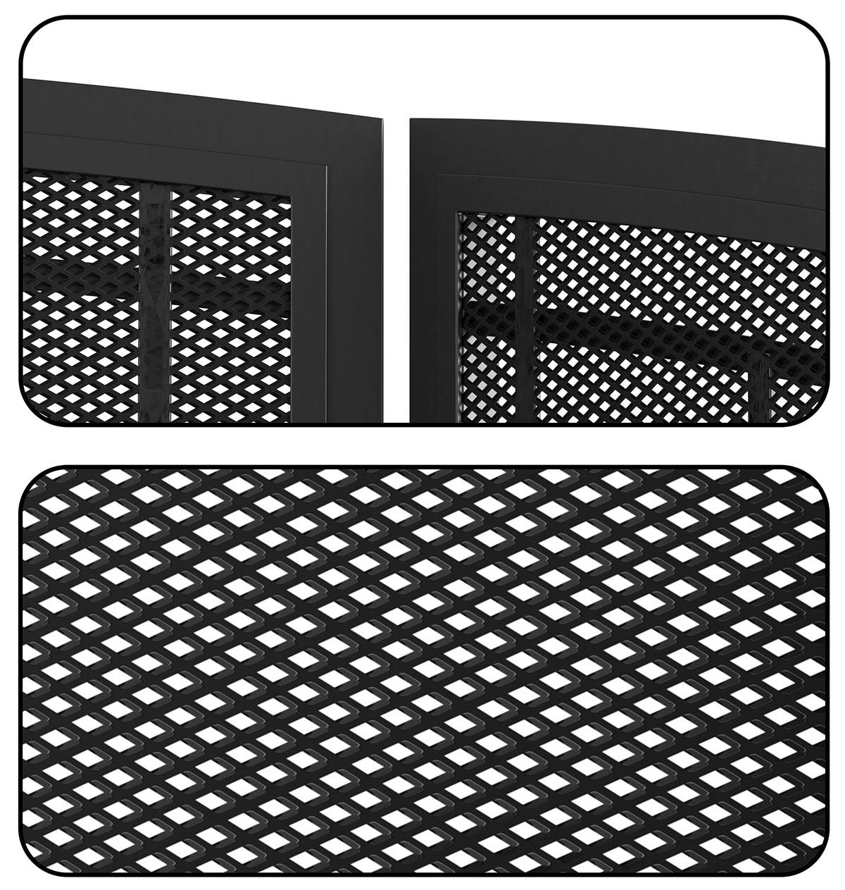 Black 3 Panel Wrought Iron Fireplace Screen 48x30 Inch E263203