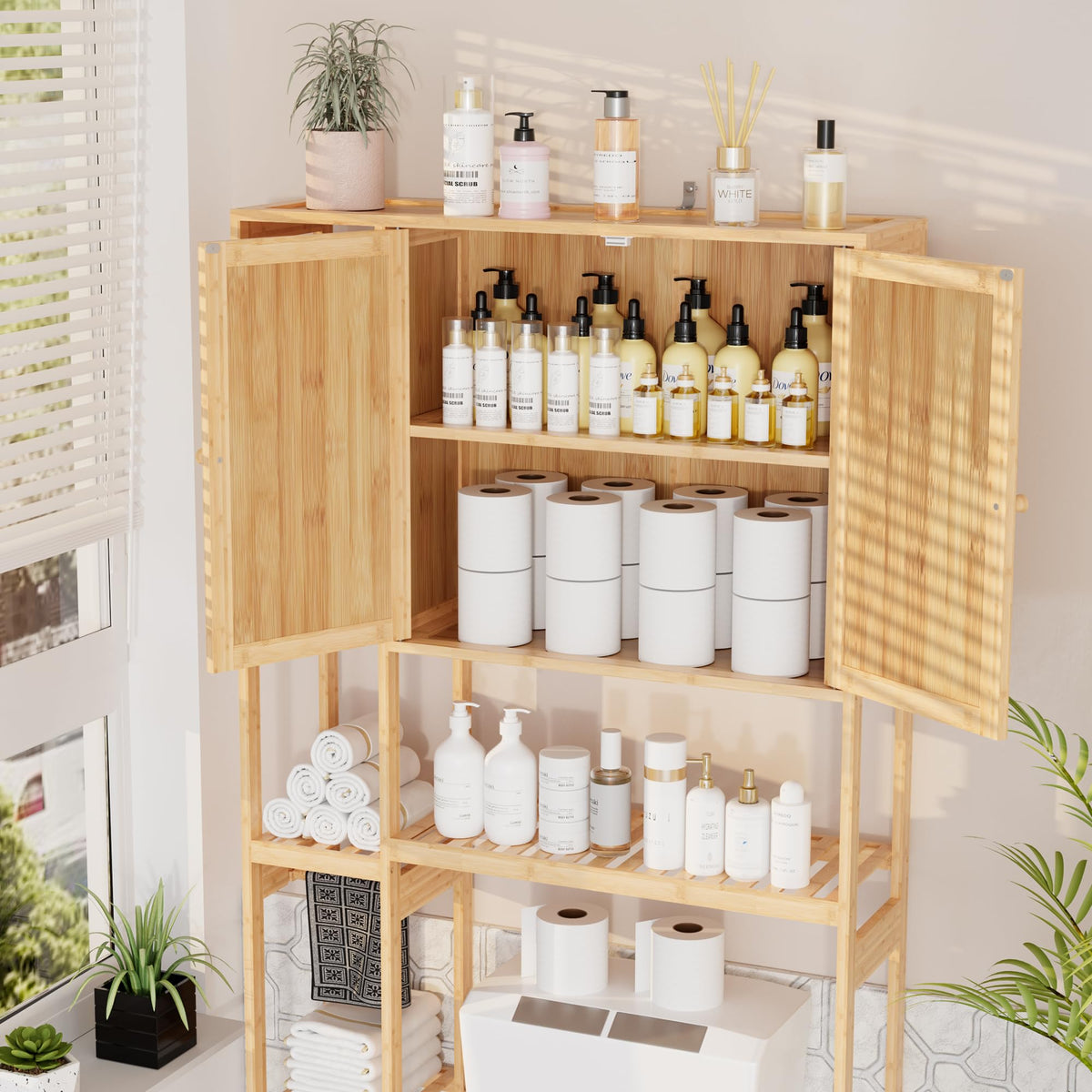 Bamboo Over-the-Toilet Storage Cabinet with Shelves Z2483