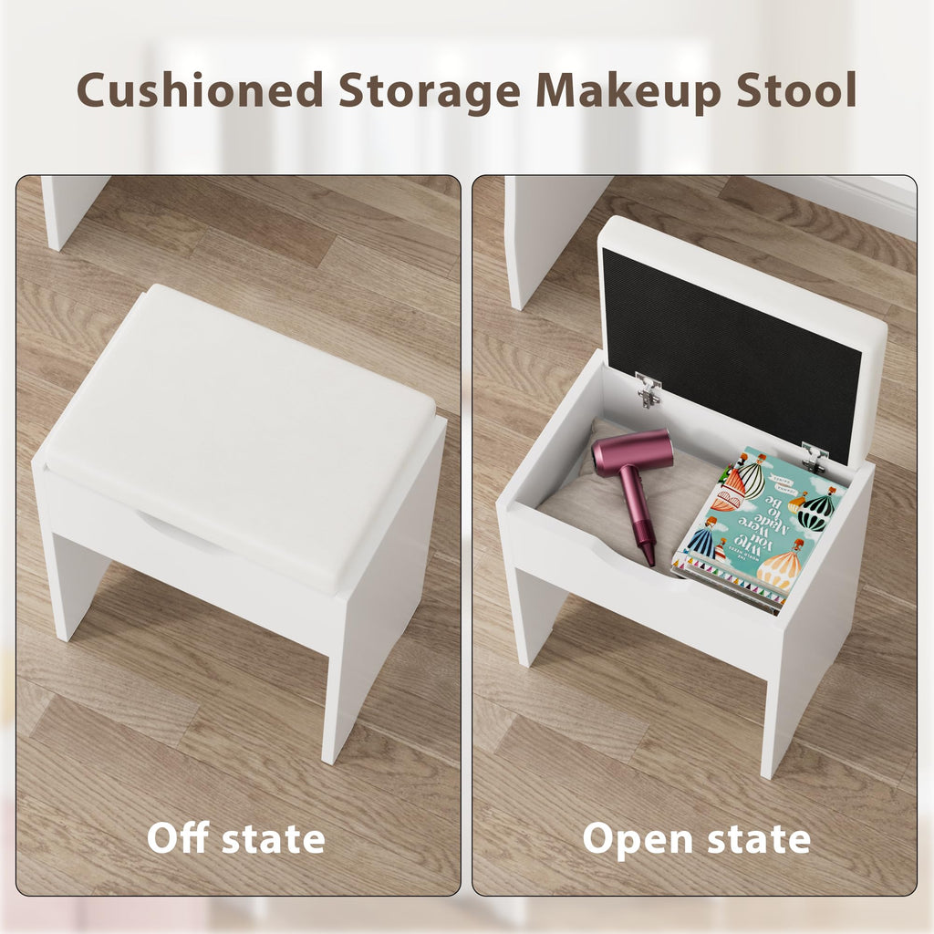 White Vanity Desk Set with Lighted Mirror and 2 Drawers T2466