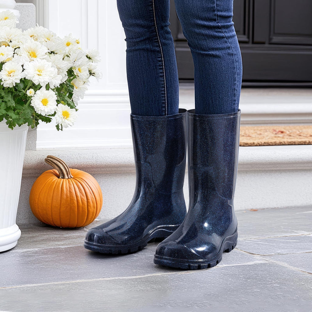 Women's Mid Calf Waterproof Rubber Rain Boots F2602