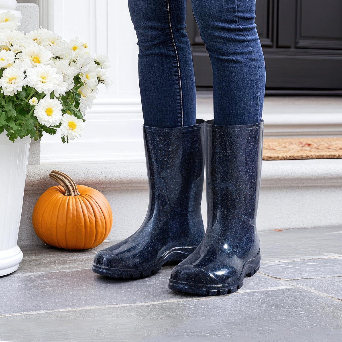 Women's Mid Calf Waterproof Rubber Rain Boots F2602
