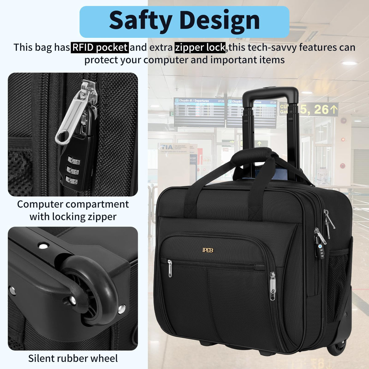 Water-Resistant 17.3" Rolling Laptop Bag with RFID Pocket J47188