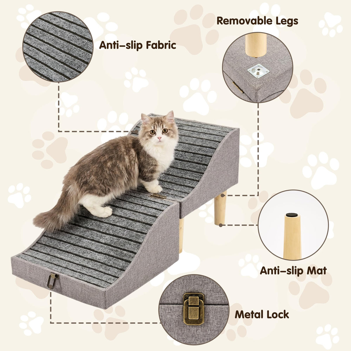 Foldable Pet Stair 2-in-1 Gray D4574