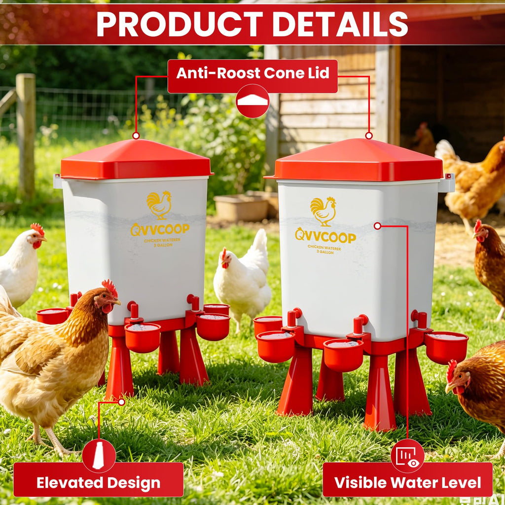 3 Gallon Automatic Chicken Waterer with 10 Cups Z3164