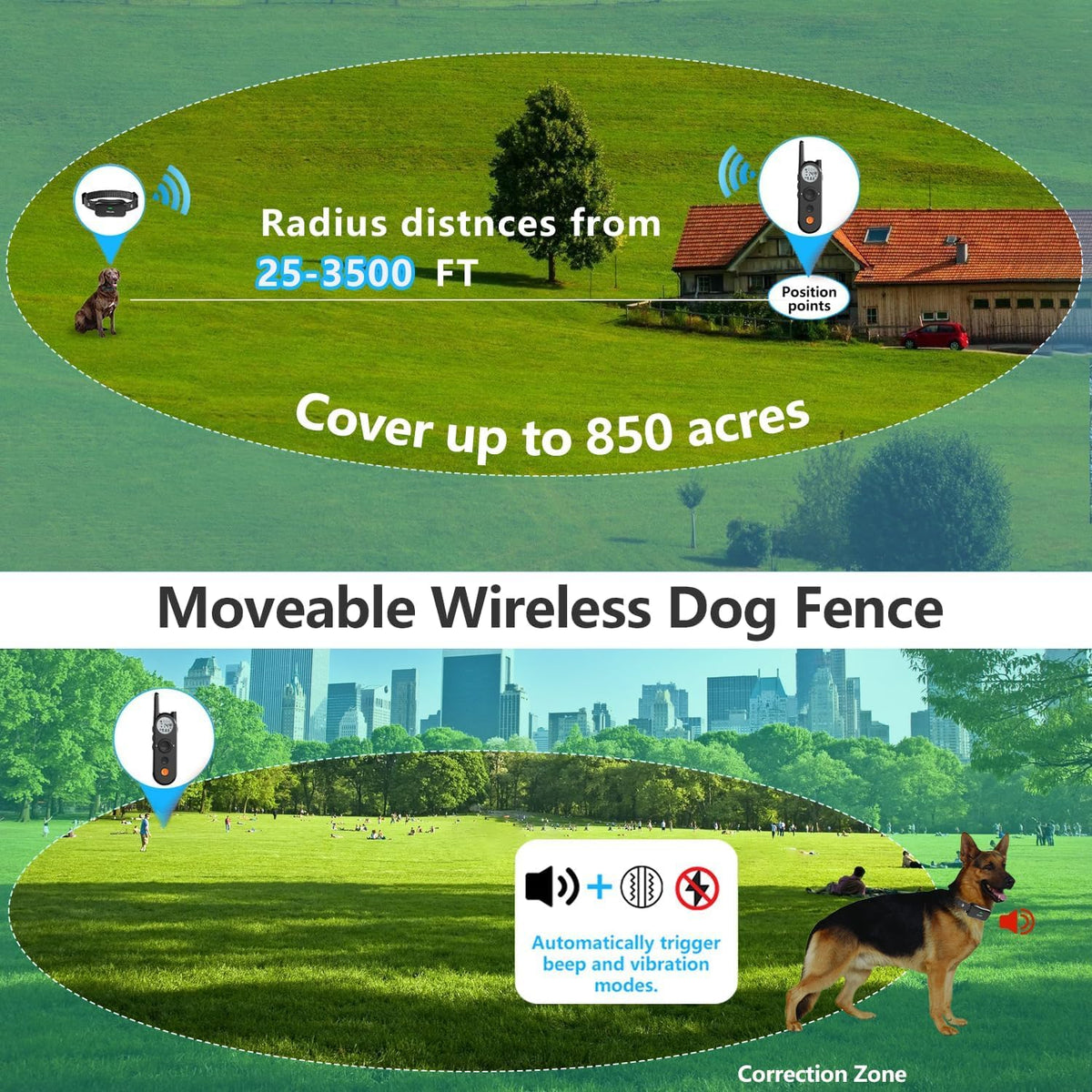 Wireless Dog Fence & Training Collar for 2 Dogs R471