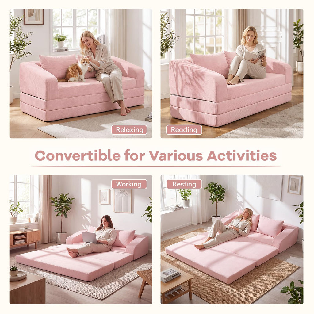 61" Pink Convertible Futon Sofa Bed R9473