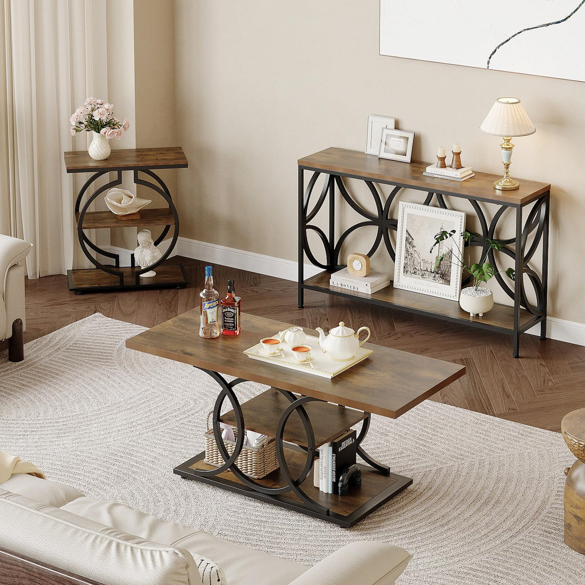 Narrow Sofa Table 47.2 Inch Industrial Console Table with Storage R99988