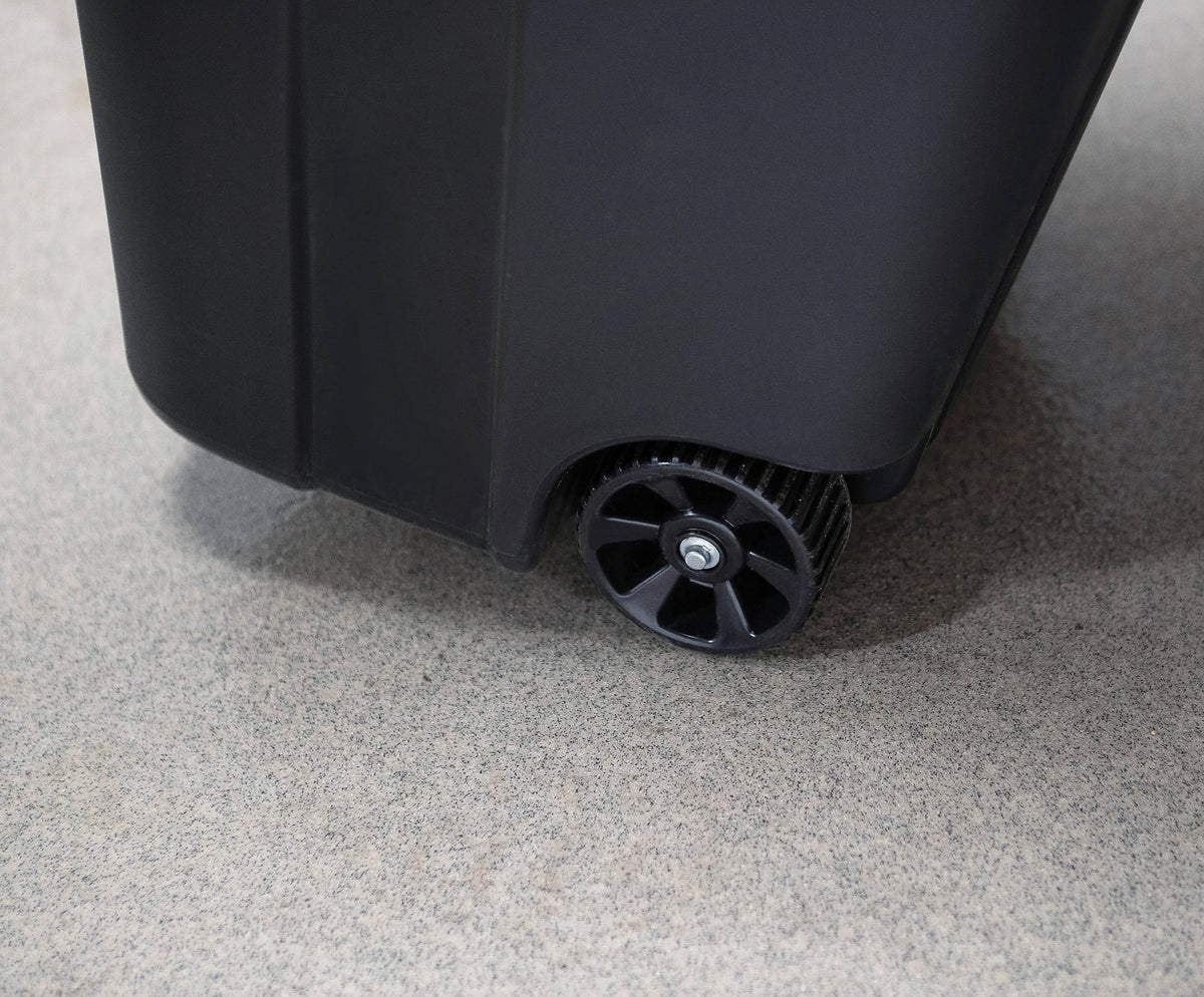 32 Gallon Black Plastic Garbage Can with Attached Lid V847635