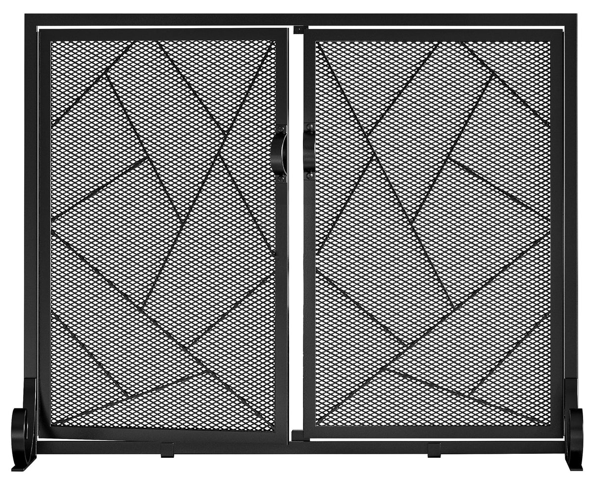 Hinged Fireplace Screen Iron Frame Fire Guard M1386