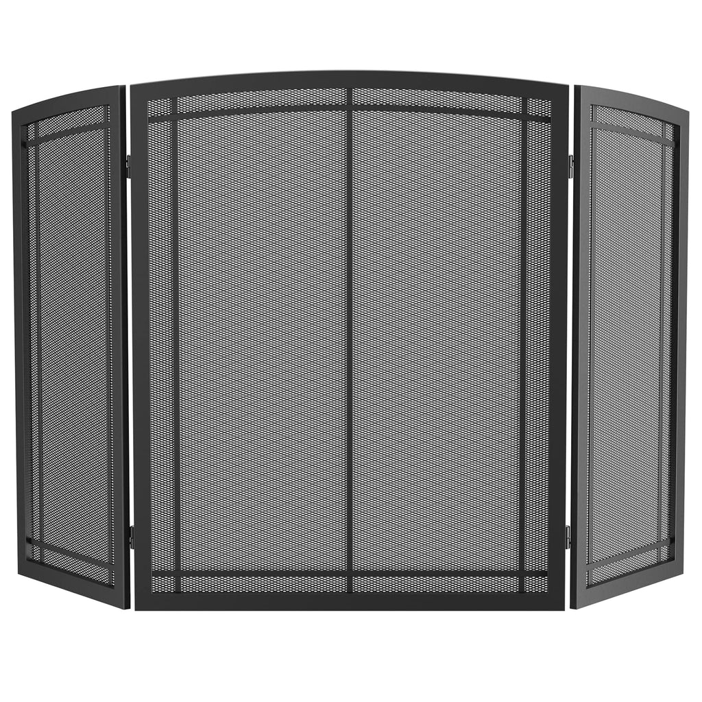 Black 3 Panel Wrought Iron Fireplace Screen 48x30 Inch E263203