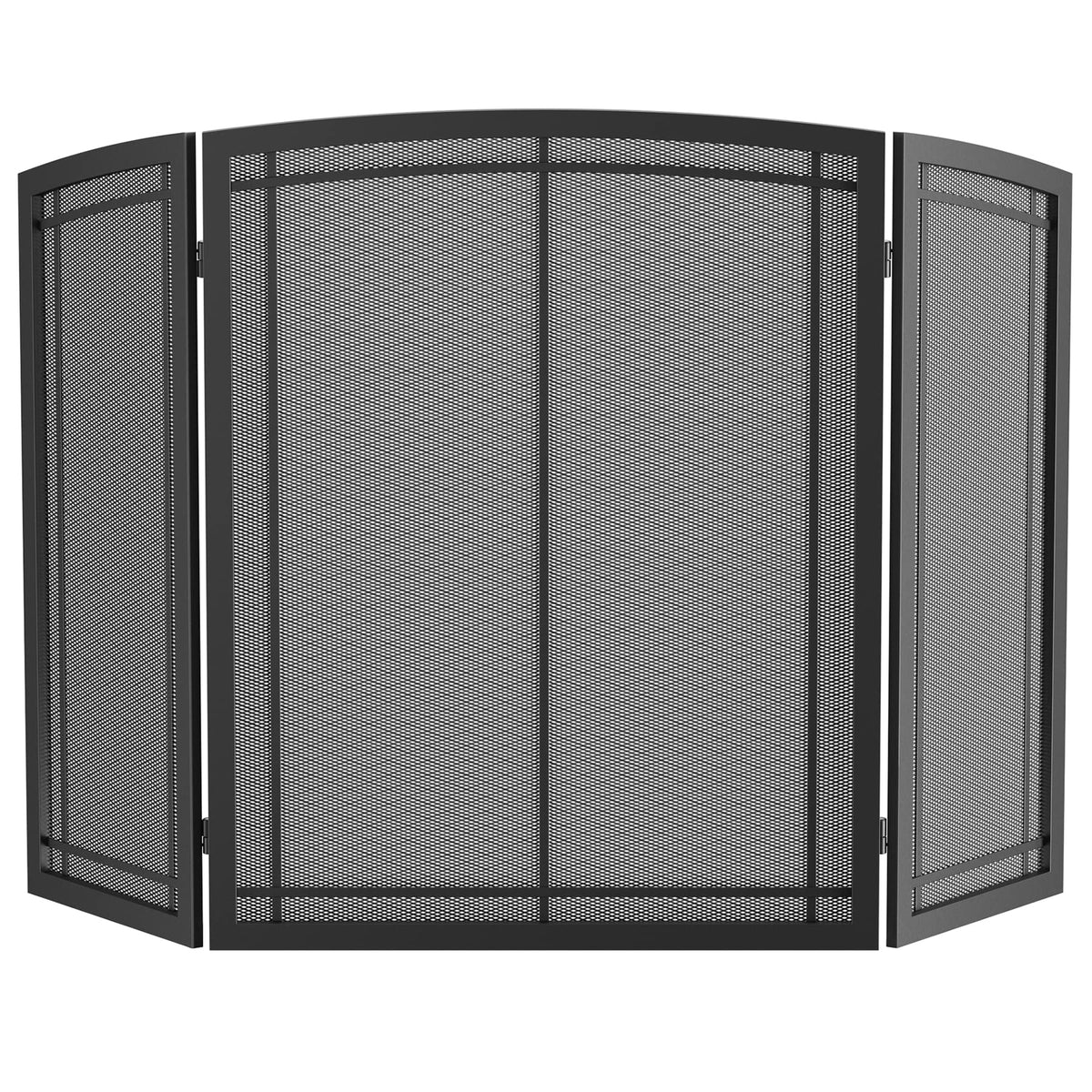 Black 3 Panel Wrought Iron Fireplace Screen 48x30 Inch E263203