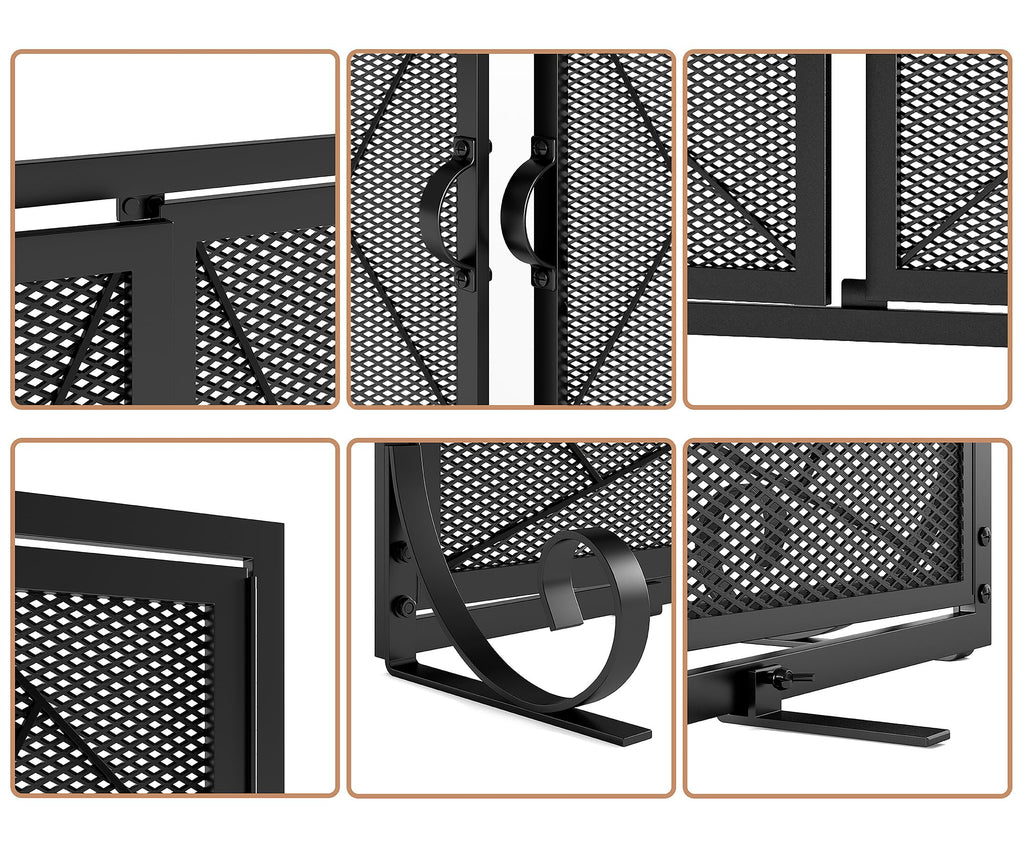 Hinged Fireplace Screen Iron Frame Fire Guard M1386
