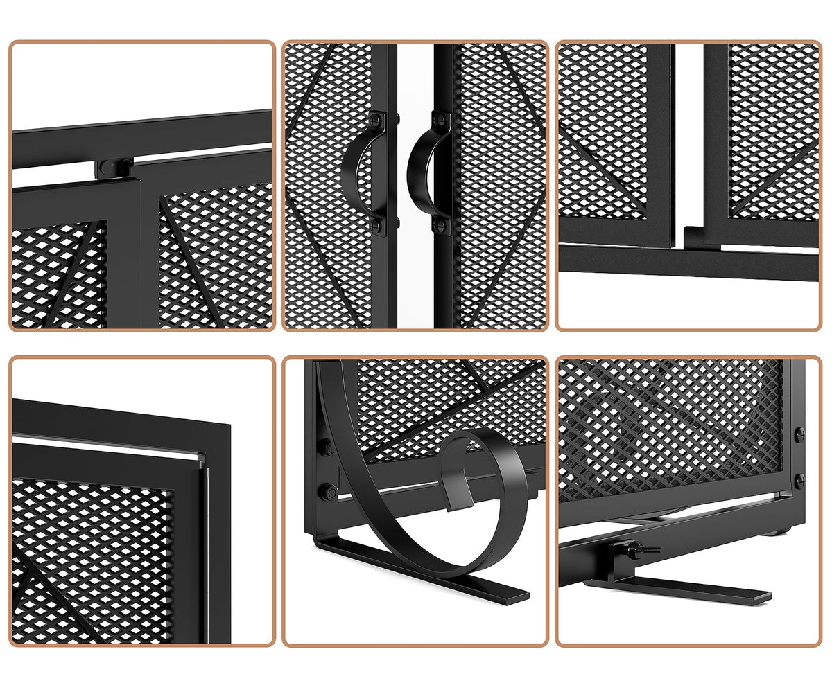 Hinged Fireplace Screen Iron Frame Fire Guard M1386
