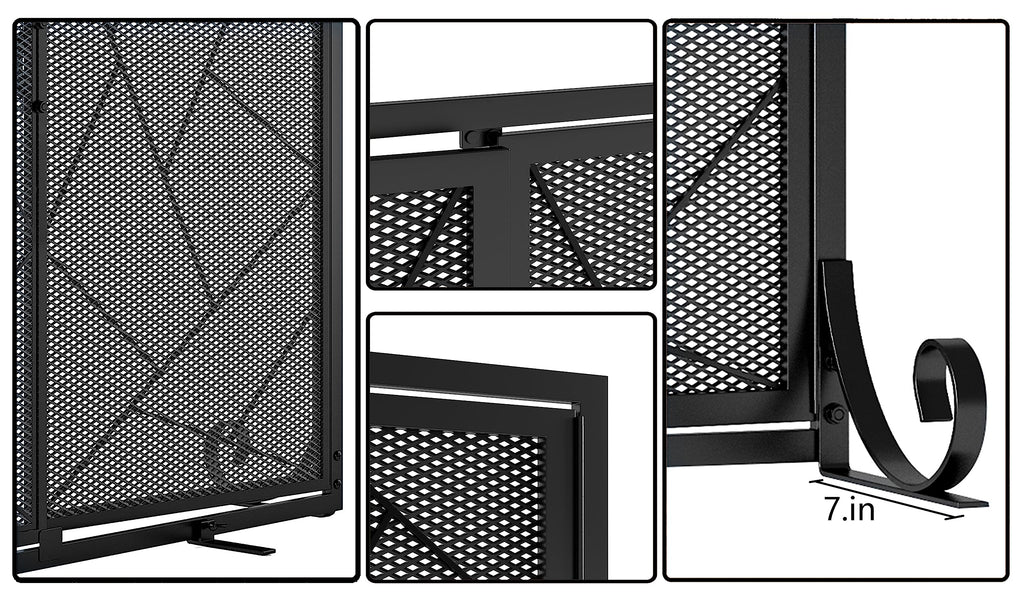 Hinged Fireplace Screen Iron Frame Fire Guard M1386