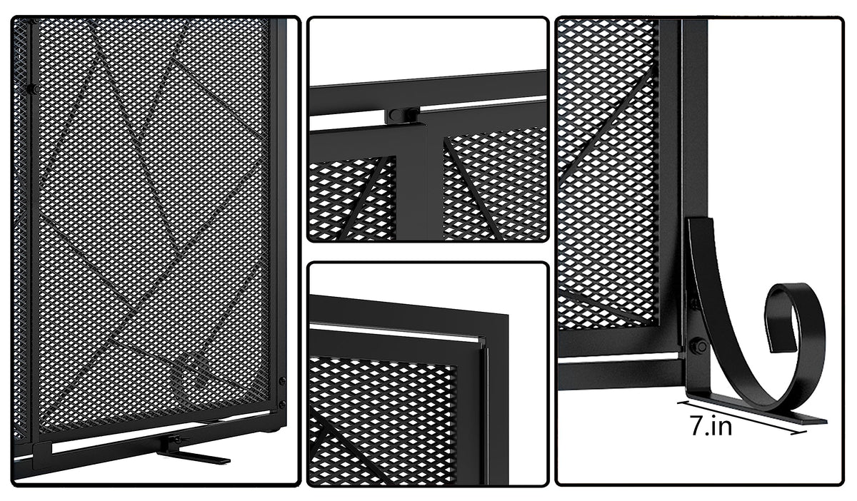 Hinged Fireplace Screen Iron Frame Fire Guard M1386