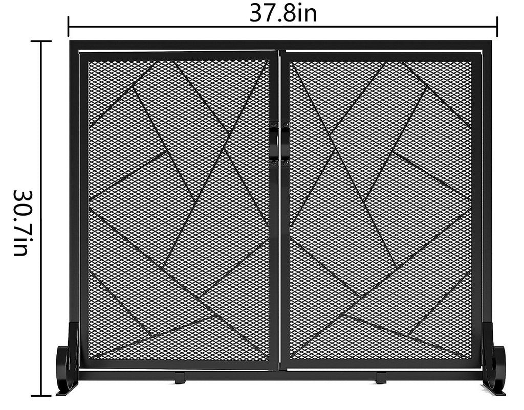 Hinged Fireplace Screen Iron Frame Fire Guard M1386