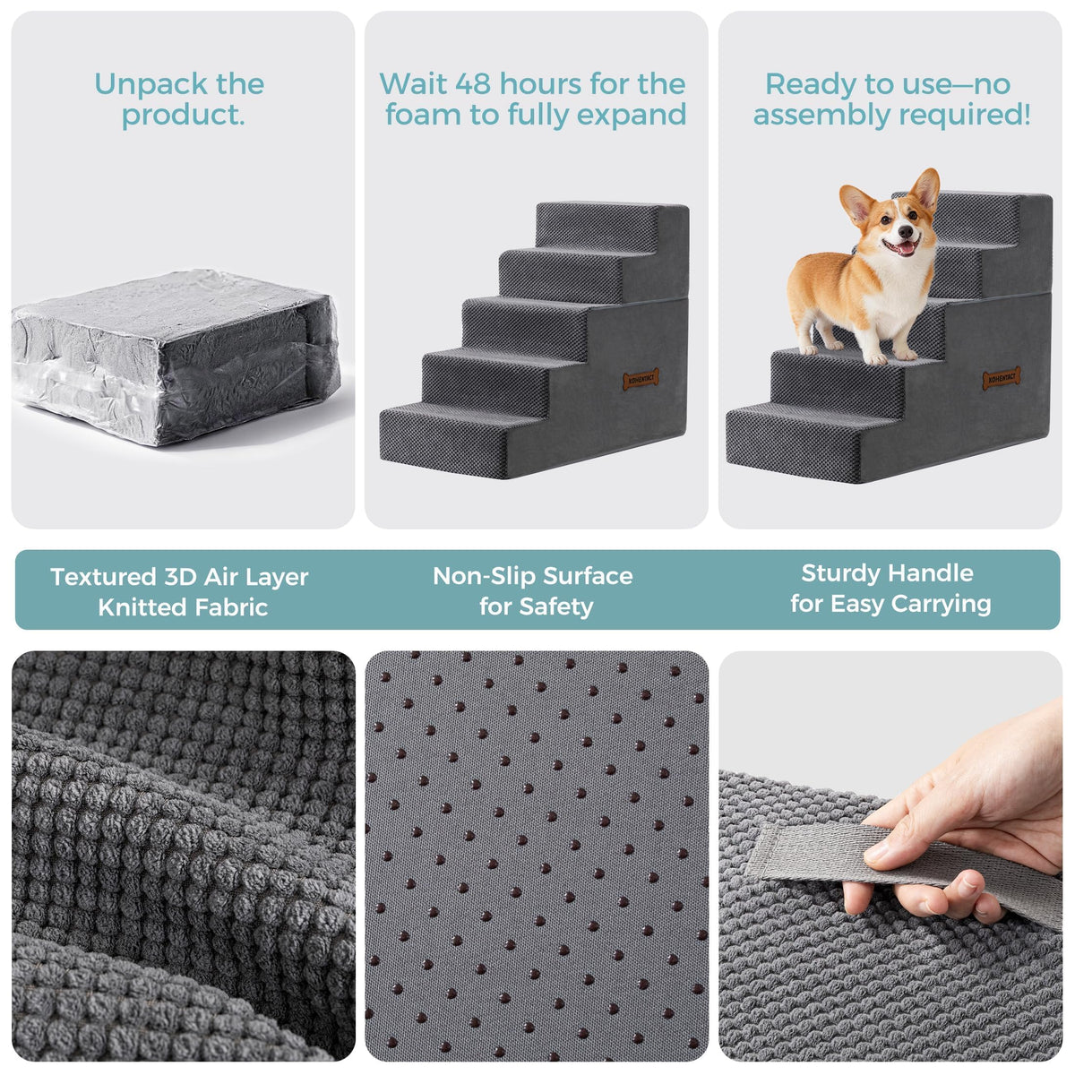 Detachable Non-Slip Grey Dog Stairs R8391