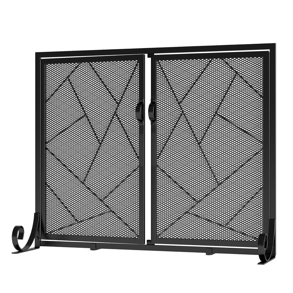 Hinged Fireplace Screen Iron Frame Fire Guard M1386