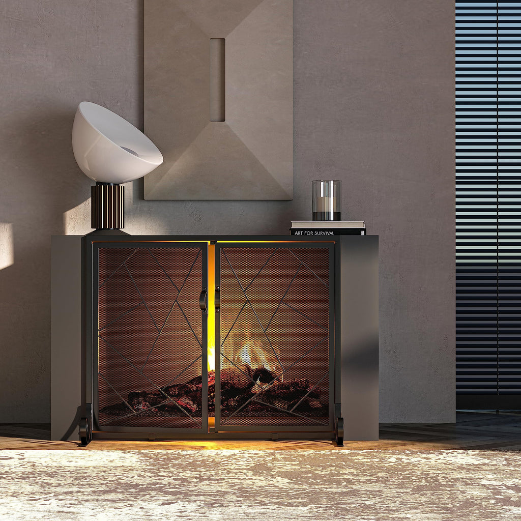Hinged Fireplace Screen Iron Frame Fire Guard M1386