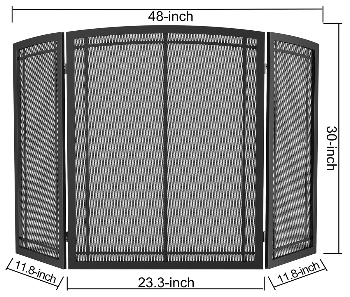 Black 3 Panel Wrought Iron Fireplace Screen 48x30 Inch E263203