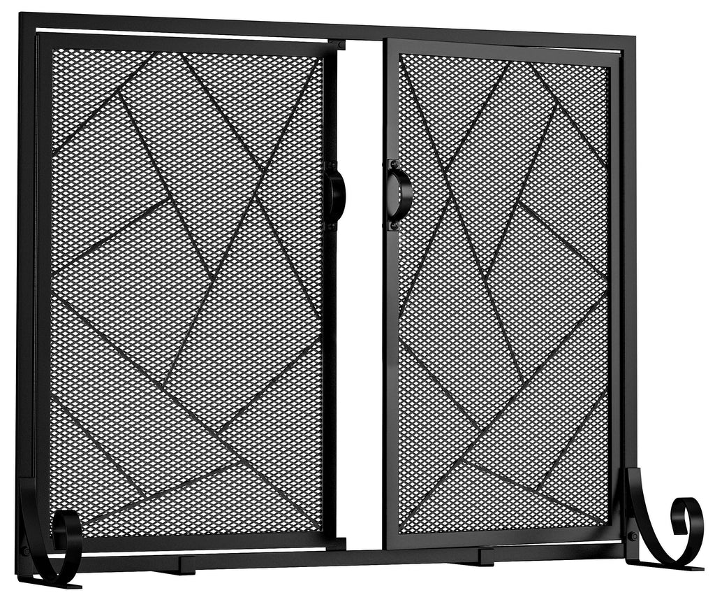Hinged Fireplace Screen Iron Frame Fire Guard M1386